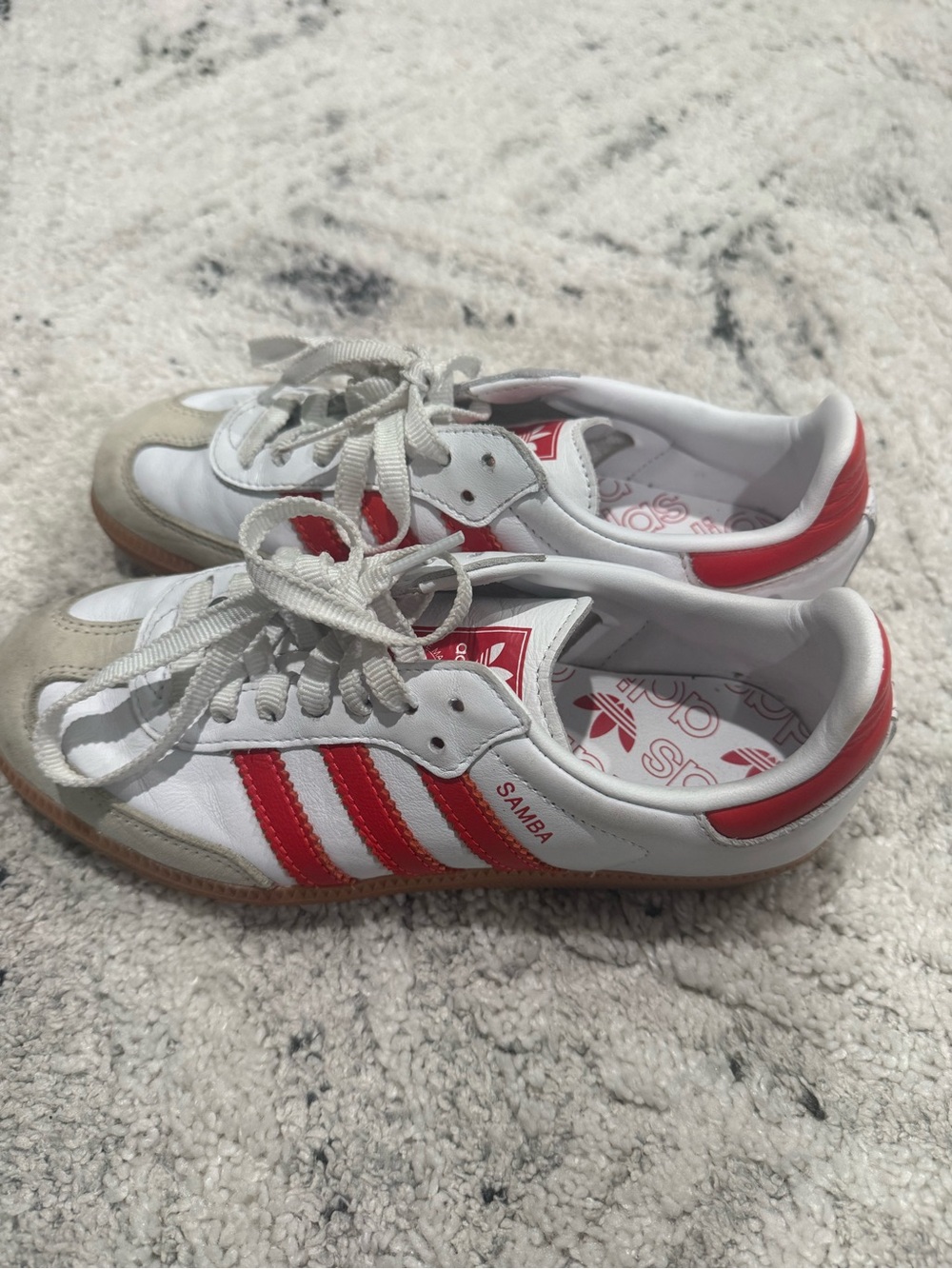 Gender inclusive adidas Samba White Sneakers with Red Stripes and Gum Sole - Picture 3 of 7